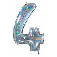 Шары возд. 80см КОКОС "Цифра 4" 242730-4 фольгир.,голографическое серебро