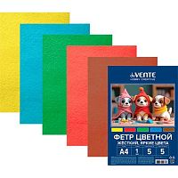 Фетр  5л. 5цв. А4 deVENTE "Яркие цвета" 8113404 жёсткий,1мм