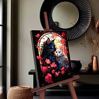 Картина по номерам со светящейся краской чёрный холст Котеин "Кошачья верность" 30*40см KK0883(25цв)