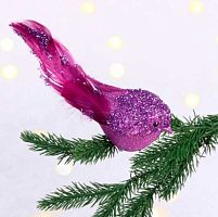 Новогоднее украшение "Сказочная птица" фиолетовый 196-1028 на прищепке,5*7*18см
