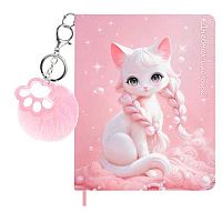 Дневник 1-11кл. ФЕНИКС тв.обл. "Кошка с косами" 72424 кож.зам "наппа",брелок