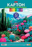 Картон цв. двухстор. мелов. А4 10л.10цв. ХАТ "Цветущие кактусы" 37086 в пакете,е/подвес 096569