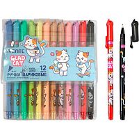 Набор шар. ручек 12цв. deVENTE "Glad cat" 5073538 пластик.корп.,0,7мм,колпачок в виде кошечки