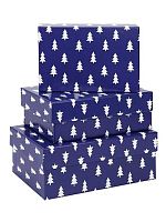 Коробка подар. 3в1 Миленд "Новогодние ели на синем" прямоуг. ПП-4477 (19*12*7,5-15*10*5см)