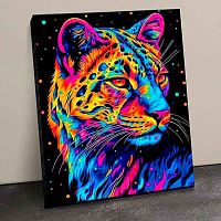 Картина по номерам чёрный холст Котеин "Радужный леопард" 40*50см BHR0590 (10цв.)