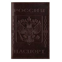 Обложка д/паспорта КЛЕРК "Босс" 213952 коричневая,нат.кожа,конгрев.тисн.,отстрочка