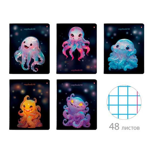 Тетрадь 48л. (клетка) АЛЬТ "Octopus Party" 7-48-1297 мел.карт.,мат.лам.,асс.