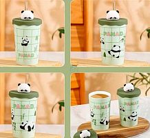 Стакан керам. 450мл КОКОС "Панда" 252569 крышка,трубочка,асс.