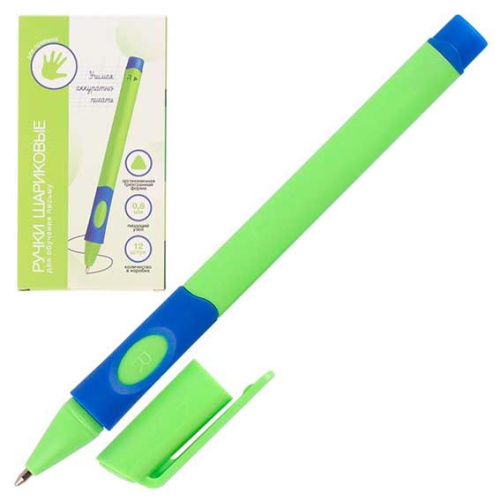 Ручка шар. д/правшей КОКОС 231616 синяя,0,8мм,трехгран.зел.корп., резин.манжет