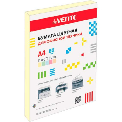 Бумага А4 д/офисной техники deVENTE  20л. пастель жёлтый 2072234, 80г/м2