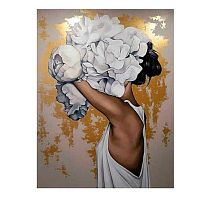 Картина по номерам с поталью Котеин "Девушка с пионами" 40*50см HR0385 (17цв.)