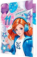 0.2-01-10951 Открытка "11" (девоч.,рельеф,фольга) (МО)