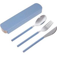Набор столовых приборов "ЭкоЛайф" 336-531 голубой,3шт (ложка,вилка,нож),в футляре