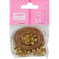 Бубенчики д/рукоделия deVENTE "Diy.Золотые" 8001585 (15шт) метал.,8-10мм,+1м пеньковой веревки,пакет