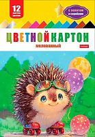 Картон цв. мелов. А4 12л.12цв. ХАТ "Ёжик на роликах" 32539 золото,серебро,в папке