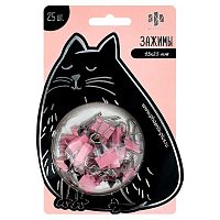 Зажим для бумаг ФЕНИКС 25мм "Чёрный котик" 71498 розовый,металл,блистер