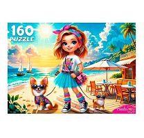 Пазлы  160 Рыжий кот "Девочка с собачками" Ф160-2394