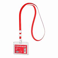 Бейдж EK 63730 горизонт.,вставка 85*54мм,слайдер,прозр.,красная лента