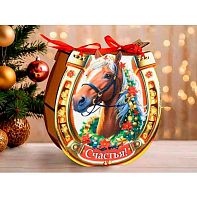 Подар. упаковка НГ Символ года 2026 "Подкова с лошадью" ПУ898-02-3706 мдф,18*7*19см