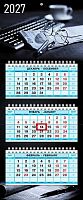 Календарь кварт. 2027г. ХАТ Мини-3 "Офис-очки" 36921 3-х бл.,3гр.,бег.,80г/м2,19,5*47см 096079