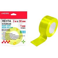 Скотч двусторонний 30мм*3м deVENTE "Nano Tape Neon" 4163409 многораз.,жёлтый,0,7мм