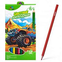 Карандаши пластик. 12цв. ZOOMI "Машина" ZM521 шестигр.,грифель 2,8мм,к/к