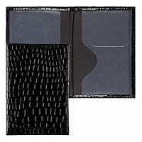 Обложка д/паспорта КЛЕРК "Croco" 213921/Р чёрная,кож.зам.,поролон,лак.отсрочка