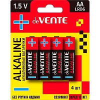 Батарейка deVENTE "Alkaline" 9010106 алкалиновая,AA,LR06,1,5В, 4шт/блист.