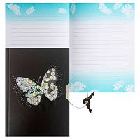 Записная книжка А6  56л. КОКОС "Бабочка" 253019 тв.обл.,тонир.мат.лам.,блёст пайетки,замок,лин.