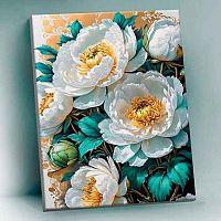 Картина по номерам с поталью платина Котеин "Белые цветы" 40*50см QHR0003 (23цв.)