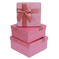 Коробка КОКОС 3в1 232222 розовый с блёстками (19,5*19,5*9,5-15,5*15,5*6,5см)