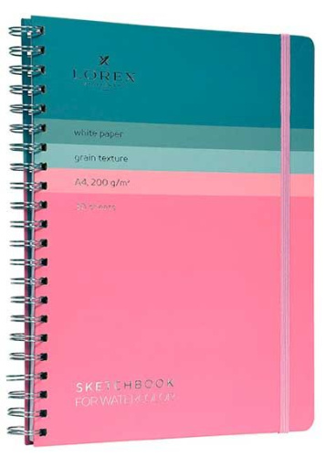 Скетчбук А4  30л. LOREX тв.обл. спираль "Curly Aquarelle Gradient Touch" LXSBCAA4-GT 200г/м2
