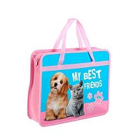 Папка пластик,с ручками А4 ПЧЕЛКА ПМ-А4-225 "Кот с собакой"  конгрев д/тетрадей