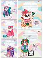 Тетрадь 12л. (кос.лин.с доп.гориз.) Проф-Пресс Profit "Котики в нарядах" Т12-3591 цв.мел.обл.,асс.