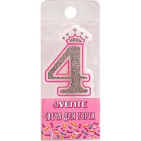 Свеча-цифра д/торта "4" deVENTE "Розовая принцесса" 9060904 5,8*3,8*0,8см,сереб.рис.,пластик.короб.