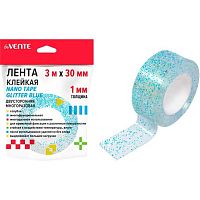 Скотч двусторонний 30мм*3м deVENTE "Nano Tape Glitter" 4163401 многораз.,голуб.с блёст.0,7мм