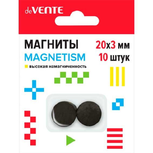 Магниты д/рукоделия deVENTE Magnetism 8000402 чёрн.,феррит.,10шт,20*3мм,,высок.намагнич.,к/блист.