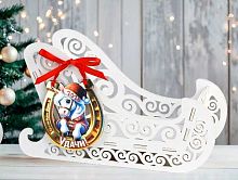 Подар. упаковка НГ Символ года 2026 "Сани с магнитом "Подкова" ПУ892-02-0306 мдф,белый-красный Подар. упаковка НГ Символ года 2026 "Сани с магнитом "Подкова" ПУ892-02-0306 мдф,белый-красный