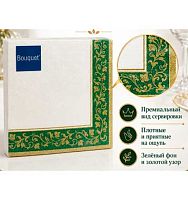 Салфетка бум. Bouquet "Золотые узоры. Зелёный фон" 57412 (20шт),3-х сл.