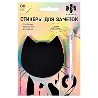 Кл.бумага д/заметок 70*70мм ФЕНИКС  80л. "Кот" 58547 чёрн.бум.ручка гел.белая