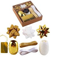 Набор д/упаковки КОКОС 242675 (бант 50мм-6шт,лента 5мм*10м-2шт,20мм*3м,16мм*3м,откр.-3шт) золот.